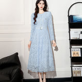 Small Fragrant French Light Luxury Famous Nail Bead Long-Sleeved Lace Dress Girl High-Grade