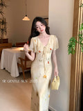 Xixi 13 Lines 2025 Summer New Elegant Temperament Printing Pure Desire High-Waist Short-Sleeved Dress