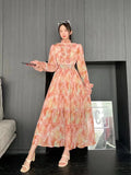 New Wooden Ear To The Waist Of The Thin Waist Goddess Vacation Seaside Long Dress 100 Folded Chiffon
