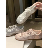 For A Girl Bow To Ballet Training Shoes Women 2025 Summer New Sports Casual Shoes Retro Silk Small White