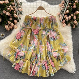 Vacation Word Shoulder Print Chiffon Jumpsuit Skirt Super Fairy Loose Broad Leg Pants Shorts