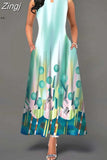 Boho Long Dresses Women Elegant Sleeveless Casual Floral Print Beach Party Maxi