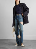 Casual Fashion Wind 2025 Autumn New Personality Retro Hollow Out Design Sense Straight Leg Jeans Fashion