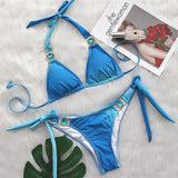 Zingj 2023 New Bikini Sexy Gradient Print Strap Swimsuit, Luxury Crystal Diamond Vacation
