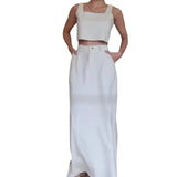 Zingj 2024 New Square Collar Short Sleeveless Sling High-Waisted Skirt Casual Suit-Outfit