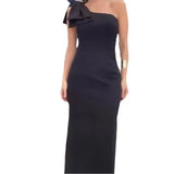 Zingj Summer New Light Ripe Wind Pure Color Three-Dimensional Bow Knot Temperament Slit Dress-Outfit