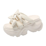 New Thick Bottom Slope With Slippers Female Korean Version Of Fashion Open Toe Drag-Drag Bow Wear Beach