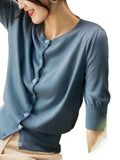 Knitted Jersey Women's Early Spring Round Collar Collar In The Middle Sleeve Ice Silk Thin Model Hit The Bottom Of The Coat Female