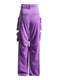 Zingj 2024 New Fashion Design Sense Splicing Pocket Decorative Design Sense High Waist Velvet Pants Straight Tube Cargo