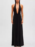 Women's Solid Color Sexy Perspective Low-Breastless Sleeveless Babes Dress Women