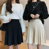 Knitted Pleated Long Mini Skirt- Outfit