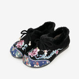 Zingj Shoes Autumn And Winter New Style, Plush Soft Sole Embroidery Shallow Mouth And Velvet Mother Shoes Embroidered Shoes, Cloth Shoes