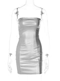 Zingj Women's 2024 New Sexy Chest Slim Slim Hip Women's PU Dress Nightclub