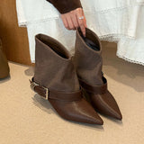 Fashion! Brown Sharp-Pointed Trouser Tube Short Boots 2025 Autumn And Winter New Fashion Low-Height Temperament Women