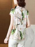 Women Blouse 2023 Summer Floral Women Top Bow Elegant Blouses Satin Ladies Tops Fashion Women Clothing Basic Short Sleeve
