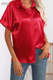 Women Shirt Short Sleeve Women Blouse Satin Loose Women Tops 2023 New Fashion Women Clothing OL Oversized White Shirt