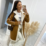 Zingj And Winter 2023 New Solid Color Thickened Lamb Wool Patchwork Coat
