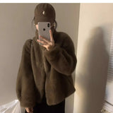 Winter Marinade Short-Term Collar Fur Integrated Slings Plush Green Fur Coat Women's Lamb