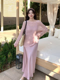Xixi 2025 Spring New Korean Version High Waisted Elegant Suspension Dress V-Neck Solid Color Pure Desired Skirt