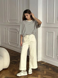And White Striped Short-Sleeved T-Shirt Women 2025 Spring And Summer New Crash-Colored Loose Collar Casual