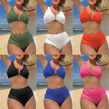 2024 New Solid Color Sexy Special Fabric High-Waist Split Swimsuit Swimsuit