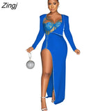 Women Dress Split Out Lace Up Party Night Clubwear Full Sleeve Dresses For Women