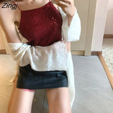 Women New Chic Silvery Sequined Sexy V-Neck Off Shoulder Femme Crop Top Vintage Korean Loose Street Party Womens