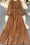 Women White/Black/Brown Polka Dot Long Dress Vintage Round Neck Puff Sleeve Elegant A-Line Maxi Vestidos Female 2023