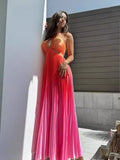 New Summer Gradient Hanging Neck Fold Fashion Dress Ladies Beach Holiday