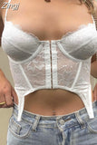 Y2K Fashion Strap Skinny Blue Corset Lace Top Female Backless Bandage Sexy Crop Tops Camis Transparent Hook