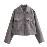 Spring/Autumn Festival New Women's Collar Large Pocket Zipper Short Long-Sleeved Jacket