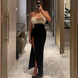 Zingj Winter Burst Sexy Hot Girl A Word Shoulder Hair With Chest Slit Dress