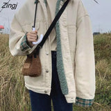 Women Kawaii Single Breasted BF Warm outwear Trendy Leisure All-match Coat Thick Invierno Patchwork Daily Mujer Teens