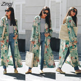 Women Loose Retro Silk Casual Kimono Flower Long Cardigan Tops Boho Autumn Winter Coat Jacket Blouses Long Sleeve