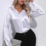 Women Shirt 2023 Satin Womens Tops Female Clothing Solid Long Sleeve Shirts and Blouse Basic Ladies Tops OL Women's