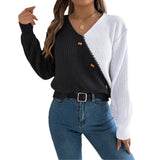 Shooting 2025 Autumn And Winter Casual V-Neck Button Bump Color Lantern Sleeve