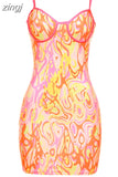 Print Bodycon Mini Dress Women Sleevelesses Backless Spaghetti Strap Hip Skirt Female Party Clubwear Sundress
