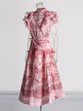 Fashion Printed Dress Women's Spring 2025 New Korean Casual High-Sleeve High-Rise Half-Senior