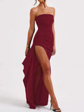 New Evening Dress Party Girl With A Word Collar Collar Breast Dress Sexy Bare Back High Open Fork