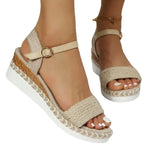 2025 New Large Size 42 Thick-Soled Hemp Rope Bow One Word Buckle Sandals Sloping