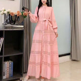 Gentle Style Dress Spring New Female Design Hollow Lace Splicing Bubble Sleeve Holiday