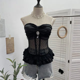 Eager Heavy-Working Transduce Mesh Lace Spliced Ribbon Ribbon Strap Chest Pad Tector Blouse