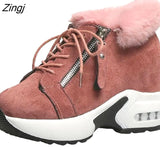 women's hidden heels plush warm winter sneakers casual ladies Side zipper high platform casual shoes woman