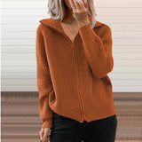 Zingj Winter New Striped Casual Coat Loose Sweater Zipper Cardigan Long Sleeve Lapel Sweater Woman-Outfit