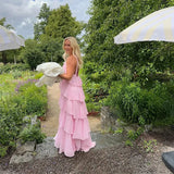 Pink Pleated Halter Maxi Dress-Outfit