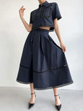 Beautiful Suit Woman 2025 New Short Shirt High-Waisted Lace Embroidered Skirt Two Sets Of Autumn And