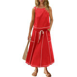 Hot 2025 New Summer Vacation Sleeveless Vest Half-Dress Cotton-Song Set Two-Piece