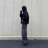 Brand Plus Velvet Double Hat Unique Design Hooded Jacket Autumn And Winter New Men's And Women's Loose Y2K