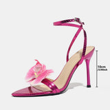 Head Three-Dimensional Flowers With Fine Heel Sandals Gorgeous Stylish Pink High
