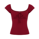 Small Fragrant Pure Girl Bubble Sleeve Strapped With Wood Ear Age Reduction Netcloak Umbilly Short-Sleeved